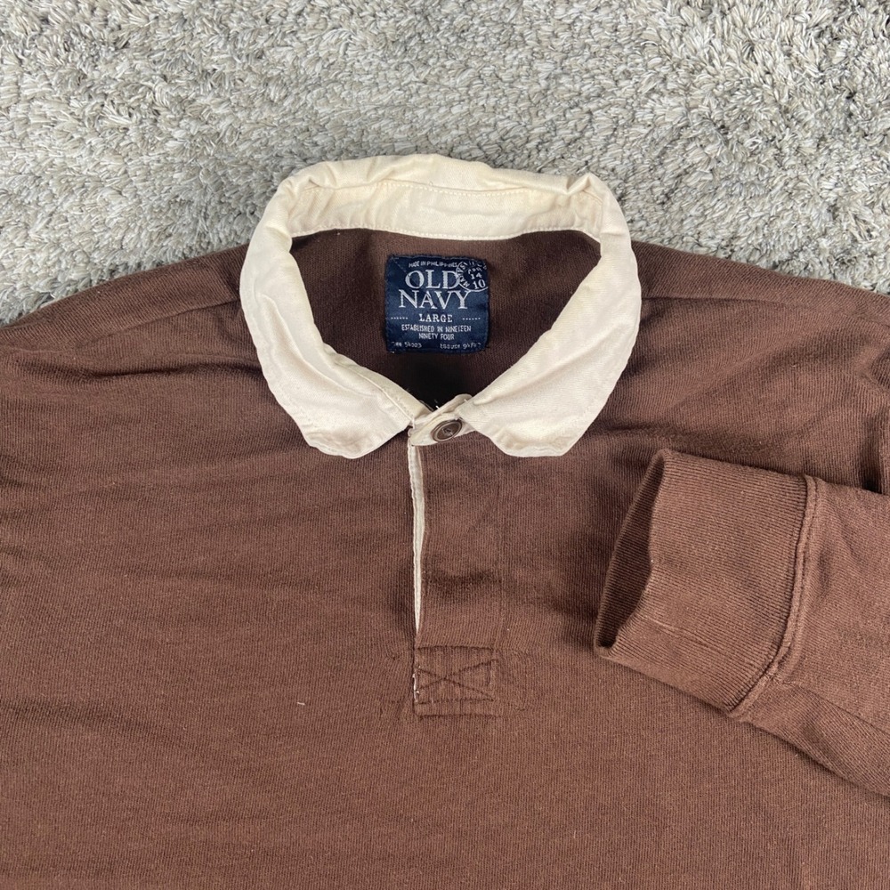 Vintage Old Navy Rugby Shirt Mens Large Brown Long Sleeve Polo Cotton Preppy 4